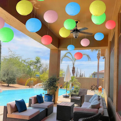 KNONEW 10 Pack 10" Multicolor Outdoor Silk Lanterns Decorative Party Wedding Hanging Chinese Japanese Waterprooof Round Lantern for Birthdays, Parties Decoration (No Light Bulbs Included)