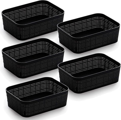 BINO | Woven Plastic Basket | XS (Black), 5-Pack | THE JUTE COLLECTION | Home Organization, Space - Saving Storage, Stylish Design | Jute Basket | Plastic Storage Basket