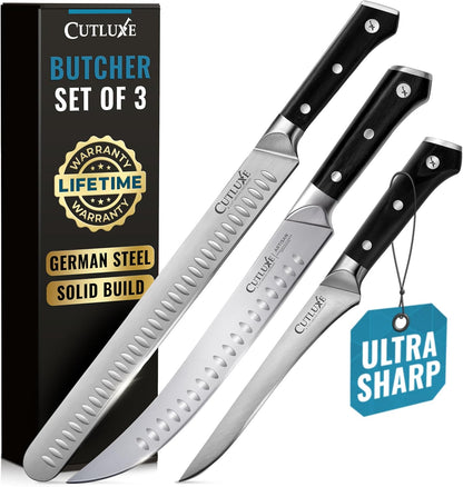 Cutluxe Butcher Knife Set – BBQ Brisket, Breaking & Boning Knife – Slicing Carving Knife Set for Meat Cutting, Ultra Sharp German Steel, Full Tang