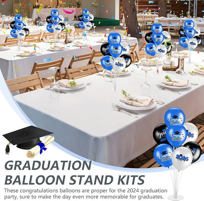 4 Set Graduation Party Balloon Stand Kits for Table Centerpieces Balloon Tables Holders with Congrats 2026 Graduation Party Decorations for School College Photo Props(Blue)