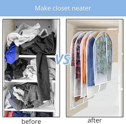 Clear Garment Bag Suit Bags for Closet Storage, Vinyl Garment Bags for Hanging Clothes, Coat Covers for Closet with Zipper and Plastic Garment Bags for Hanging Clothes - 24'' X 40''/6 Pack