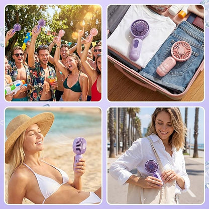 Rossesay 12 Pack Mini Portable Handheld Fan Bulk for Travel 3 Speeds, Rechargeable USB Battery Operated, Small Personal Eyelash Fans for Women Men Indoor Outdoor(Pink Purple)