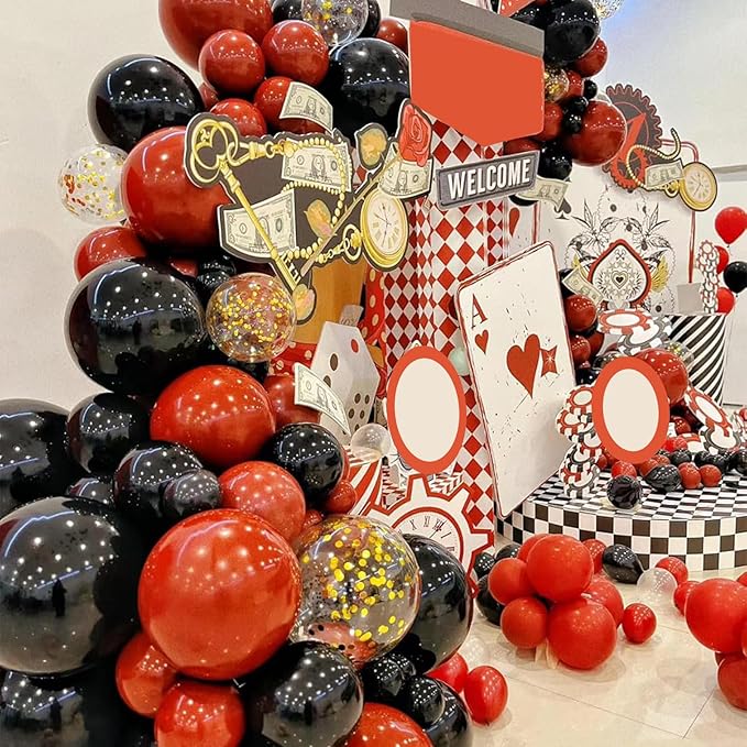 Lukiituke Red and Black Balloon Arch Kit, 114PCS Red and Gold Balloons 4 Size Red Black Gold Balloons for Birthday, Casino Theme Party, Movie Night, New Year, Wedding, Graduation Party Decorations