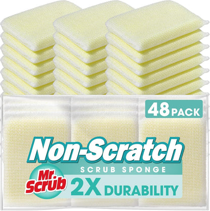 Sponges Kitchen Scrub Dish Sponge Scouring Pad, 48 Pads Cleaning Brush Dishwasher Soap Supplies, Dishwashing Dinnerware Towels Sink Pan Pot Cloth Rags Holder Bathroom Bathtub