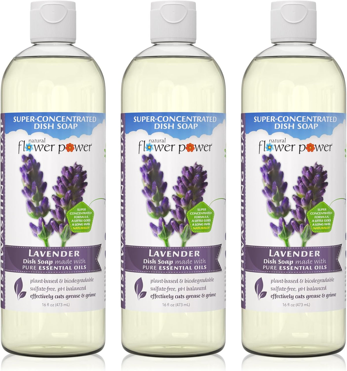 Liquid Dish Soap | Lavender 16 Fl Oz | Pack of 3 | Plant-Based & Scented w/ Pure Essential Oils | Natural Liquid Dishwashing Detergent | Sulfate-Free Kitchen Soap | Vegan