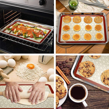 Wildone Baking Sheet with Silicone Mat Set, Set of 6 (3 Sheets + 3 Mats), Stainless Steel Cookie Sheet Baking Pan with Silicone Mat