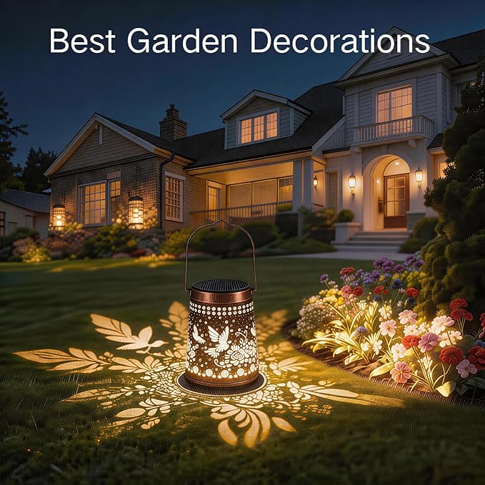 2 Pack Solar Lanterns Outdoor Waterproof Birthday Gifts for Women Mom Grandma, Hollowed-Out Metal Hummingbird Hanging Solar Lantern Lights Outdoor Decor, 2 Modes Lights Decor for Yard, Patio