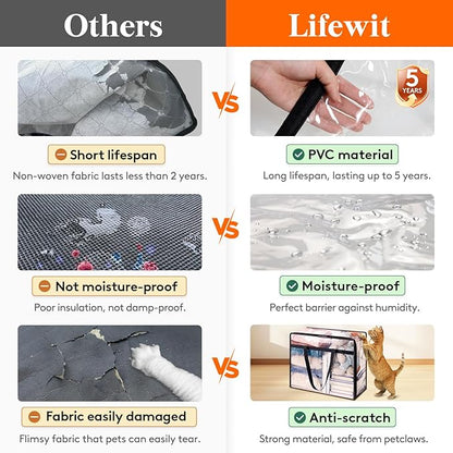 Lifewit 6 Pack Clear Clothes Storage Bags, 60L Plastic Blanket Storage Bag, Vinyl Foldable Moving Bags with Zipper, Closet Organizers and Storage Containers for Bedding, Duvet, Comforter