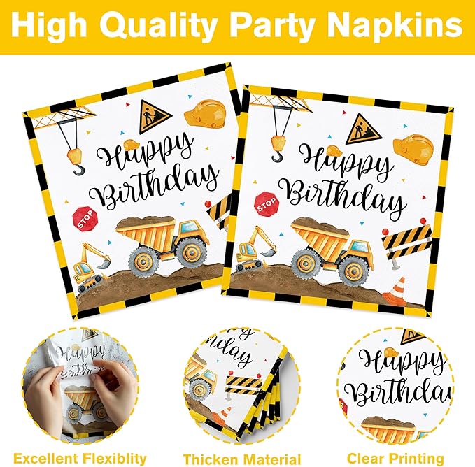Construction Birthday Party Supplies Construction Party Decorations Includes Plates Napkins Cups Hanging Swirl Banner Tablecloth and Cake Toppers For Construction Theme Birthday Decorations
