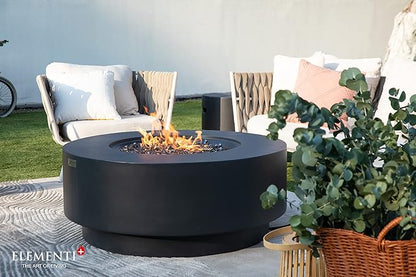 Elementi+ | Nimes Gas Fire Pit Cast Concrete 40" Dia. Round Fire Table, Outdoor Fire Pit Electronic Ignition | Canvas Cover, Fire Glass and Burner Lid Included | Dark Gray | Natural Gas