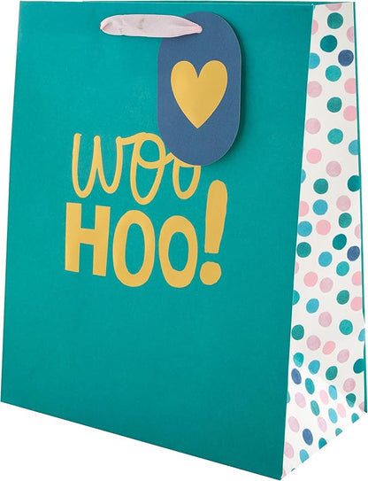 Hallmark Gift Bags, Pack of 3 in Medium, Large and Bottle sizes, 3 Bright Multicoloured Designs, Birthday, Celebration, Congratulations, Anniversary, Green, Pink, White, Yellow