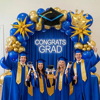 Royal Blue and Gold Graduation Balloon Garland Arch Kit 105 PCS with foil star crown graduation cap balloons for School students graduate class of 2025 Prom Party Decorations (Royal Blue Gold)