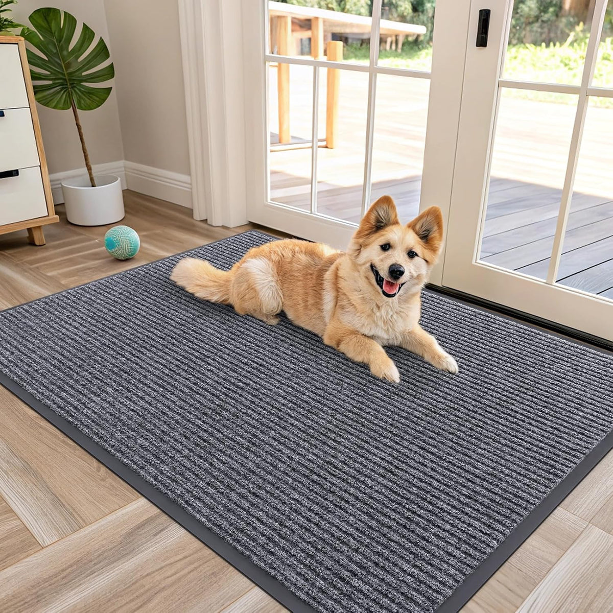 OLANLY Front Door Mat Indoor Outdoor Entrance, Waterproof Heavy Duty Doormat, Fade Resistant, Low Profile, Easy Clean Patio Porch Welcome Floor Mats for Entry, 47x32, Grey