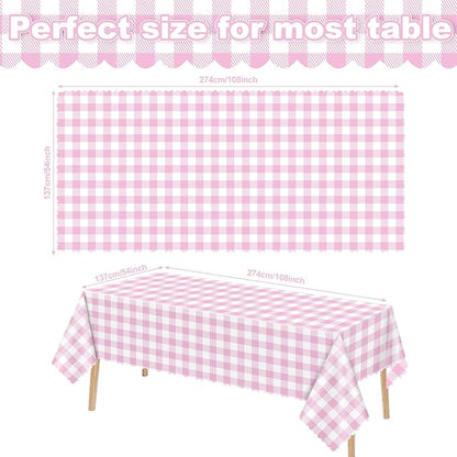 6 Pack Pink and White Checkered Tablecloth, 54 X 108Inch Plastic Red Gingham Table Cloth Waterproof Red Checkered Table Cover for Easter Mother's Day Wedding Birthday Anniversay Baby Bridal Shower