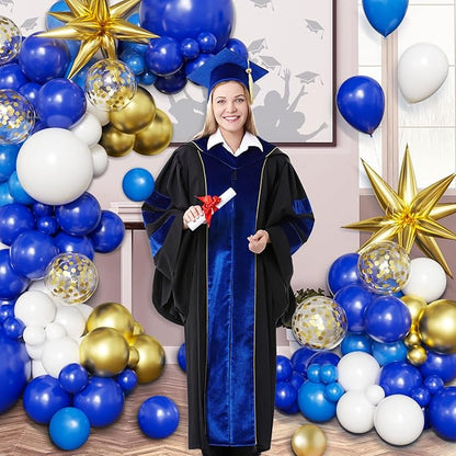 Blue White Gold Balloon Arch Kit Graduation Decorations 2026, 130Pcs Blue and White Balloons and Foil Star Balloon with Confetti Ribbons Grad Party Decorations for College High School Class of 2026