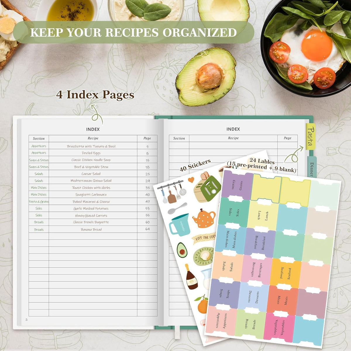 Lanpn Blank Recipe Book Cookbook for 70 Recipes, A5 Waterproof Empty Recipe Notebook to Organize Your Family Recipes