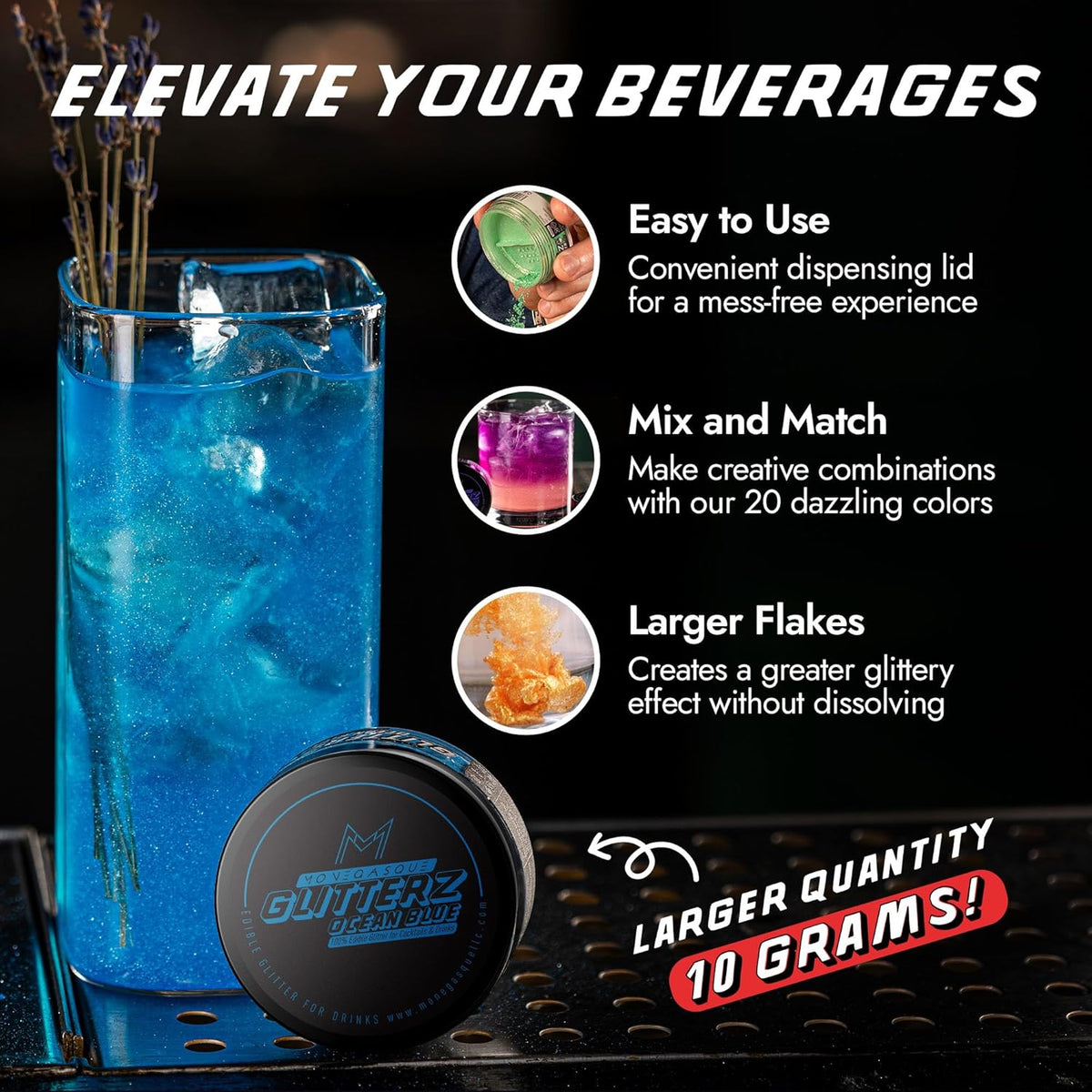 Monégasque Ocean Blue Edible Glitter for Drinks 10g – Blue Edible Glitter for Cakes & Beverage