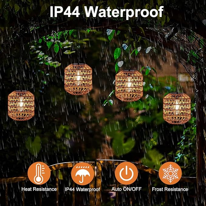 Livinlarge Solar Pendant Light Outdoor,Chandelier Hanging Lantern with Edison Bulb,Boho Solar Powered Lamps IP44 Waterproof for Gazebo Tree Porch Yard Porch Patio Garden Backyard Decorative