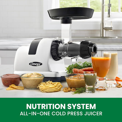 Omega Cold Press Juicer Machine, Vegetable and Fruit Juice Extractor and Nutrition System Makes Nut Milks Baby Food and Sorbets, Triple-Stage 80-RPM Slow Masticating Juicer, 200-Watts, Silver