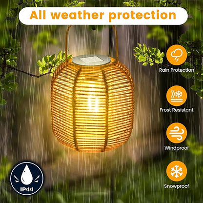 HPC Decor 2 PK Solar Lanterns-Outdoor Lanterns Waterproof, Rattan Solar Lights, Hanging Solar Lanterns Outdoor,Solar Lamp Lights,Decoration Lights for Garden,Patio,Porch,Trees,Pathway,Outside.