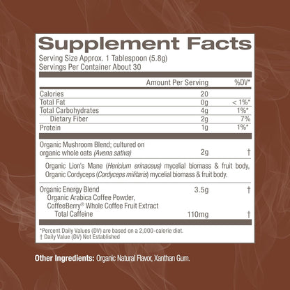 OM MUSHROOM SUPERFOOD Coffee Blend Mushroom Powder, 6.24 Ounce Canister, 30 Servings, Organic Arabica Beans, Lion's Mane, Cordyceps, Turkey Tail, Ginkgo Biloba, Supports Energy and Focus