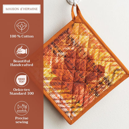 Maison d' Hermine Pot Holder 100% Cotton Potholder Heat Resistant (8"x8") with Loop Hot Pads for Gifts, Kitchen, Baking, Chef, Barbeque & Microwave