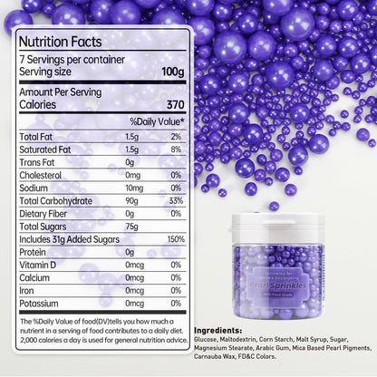 Dazzjoy Edible Pearl Purple Sugar Sprinkles, 130g/4.58oz, Purple Ball Pearls Sprinkles for Cake Decorating, Cupcake Toppers, Edible Cake Decoration