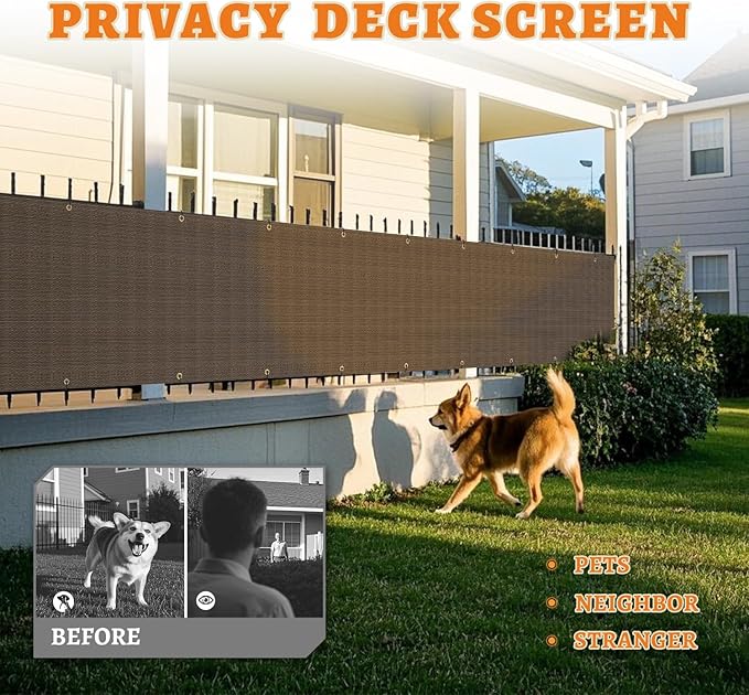 2.5' x 57' Balcony Privacy Screen Fence Cover with Zip Ties Grommets for Apartment Patio Porch Deck Backyard Outdoor (Brown)