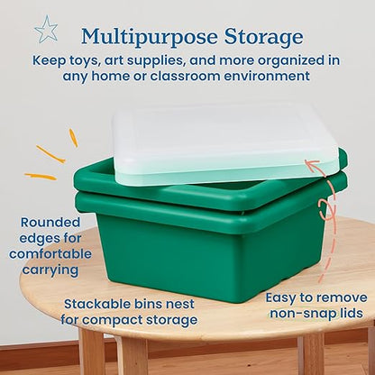 ECR4Kids Stackable Square Bins with Non-Snap Lids, Multipurpose Organization, Green, 2-Pack