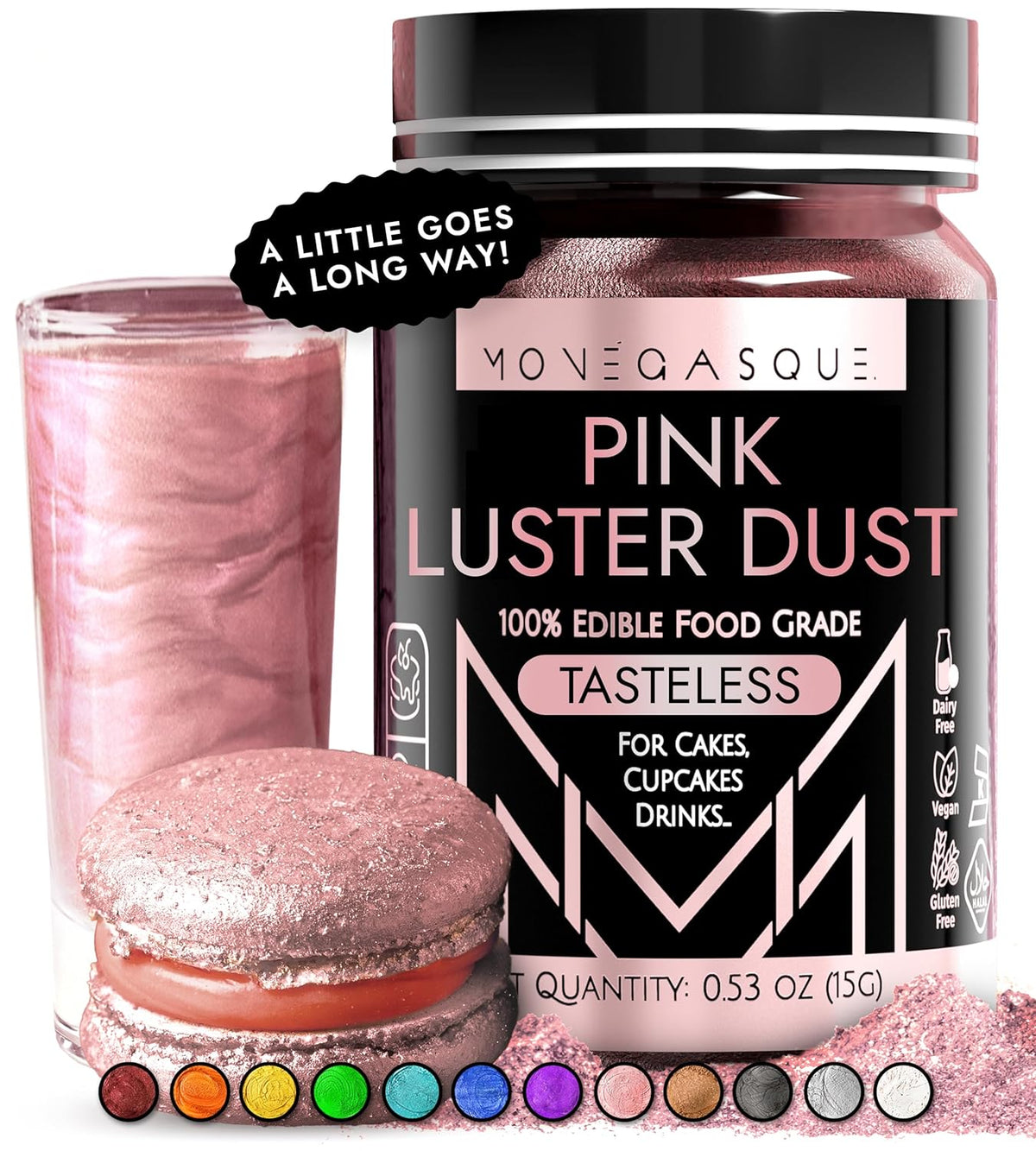 Monégasque Pink Edible Glitter for Drinks 15g – Pink Edible Glitter for Cakes – Luster Dust for Drinks, Food, & Cake Decorating