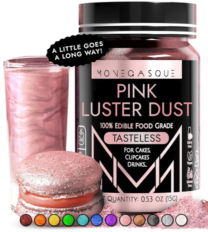 Monégasque Pink Edible Glitter for Drinks 15g – Pink Edible Glitter for Cakes – Luster Dust for Drinks, Food, & Cake Decorating