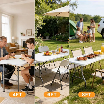 Sweetcrispy 4 FT Folding Picnic Table Easy to Fold and Store, Foldable Table for Camping Picnic Dining Party Kitchen Outdoor Indoor with Carrying Handle