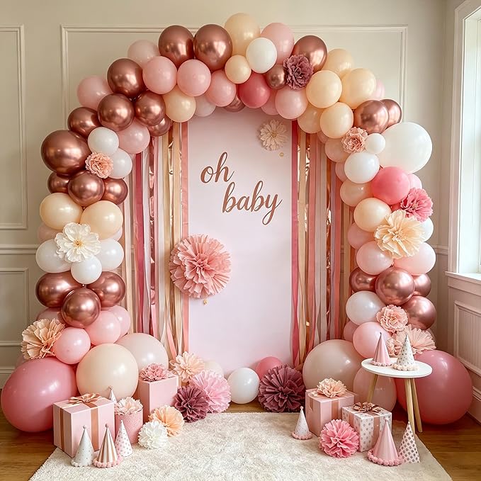 CVPARTON Retro Blush Pink Balloons 55 Packs 12 Inch Dusty Pink Metallic Chrome Rose Gold Nude Ivory White Balloons for Birthday Girls Boho Baby Shower Bridal Shower Wedding Themed Princess Party