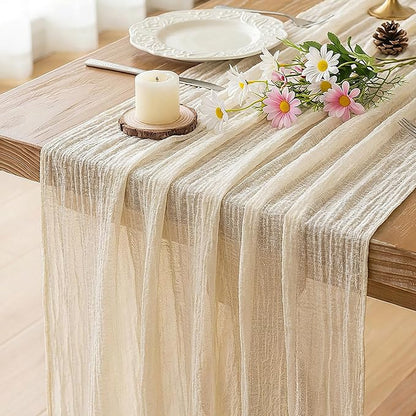 FEXIA Beige Table Runner Ivory Cheesecloth Table Runner 30x118 Inches Rustic Gauze for Easter Decor Wedding Baby Shower Bridal Shower First Communion Home Decorations
