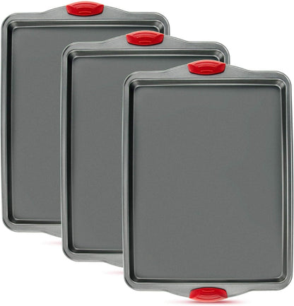 Premium Nonstick Baking Sheet Pans – Set of 3, Heavy-Gauge Carbon Steel, Warp, Dent, and Rust-Resistant – Gourmet Rimmed Half Cookie Sheet Trays