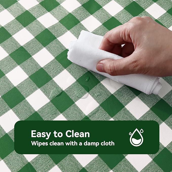 Romanstile Rectangle Vinyl Tablecloth, 100% Waterproof Buffalo Gingham Plastic Table Cloth, Heavy Duty Wipeable Checkered Table Covers for Outdoor, Camping, Picnic, Patio - 60 x 120, Green and White