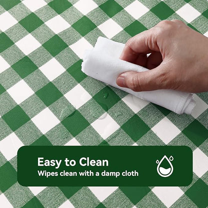 Romanstile Rectangle Vinyl Tablecloth, 100% Waterproof Buffalo Gingham Plastic Table Cloth, Heavy Duty Wipeable Checkered Table Covers for Outdoor, Camping, Picnic, Patio - 60 x 120, Green and White