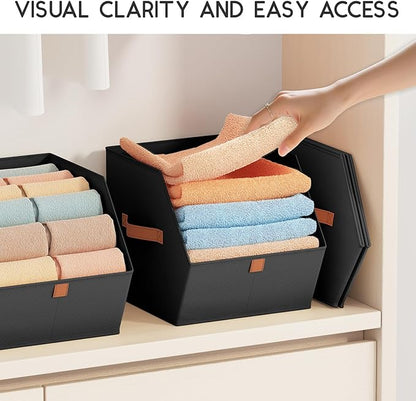 Homsorout Fabric Closet Storage Cubes - 6 Pack Square Storage Bins with Dual Handles for Clothes, Towels, Toys, Cube Storage Organizers for Bedroom, Nursery, Shelves, Closet, Small Spaces, Black