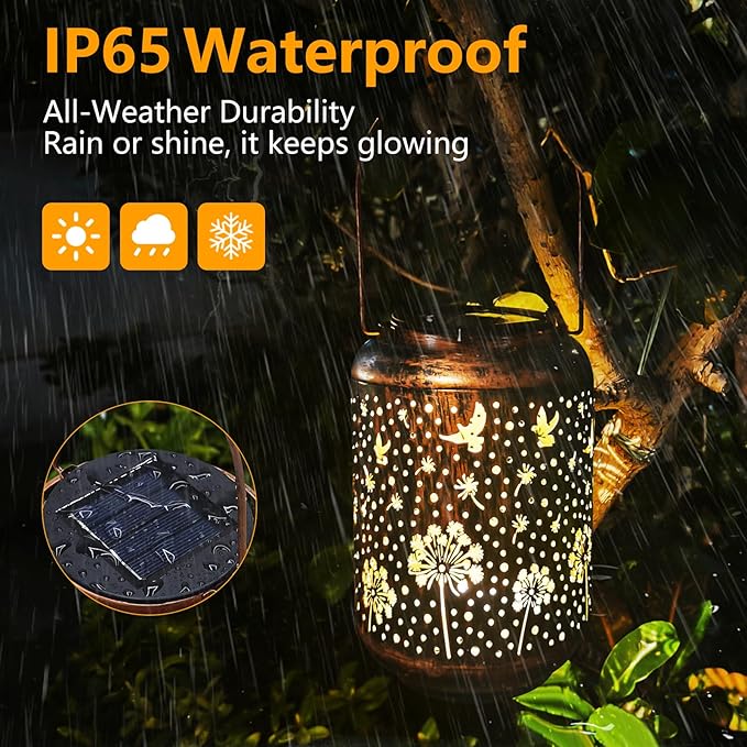 HUMIIEYE Solar Lantern Outdoor Dandelion Garden Decor, IP65 Waterproof Hanging Solar Powered Lights Birthdays Gifts for Women Mom, Metal Decorative Light for Patio Yard Lawn Porch Backyard Christmas