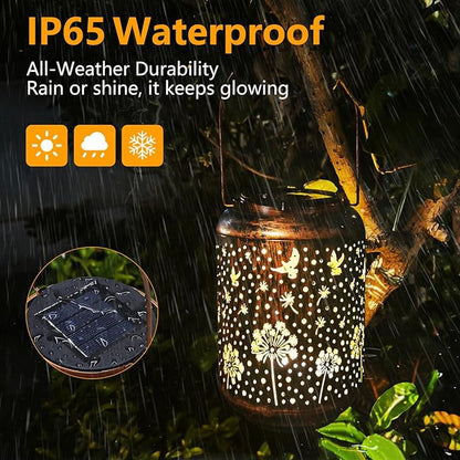 HUMIIEYE Solar Lantern Outdoor Dandelion Garden Decor, IP65 Waterproof Hanging Solar Powered Lights Birthdays Gifts for Women Mom, Metal Decorative Light for Patio Yard Lawn Porch Backyard Christmas