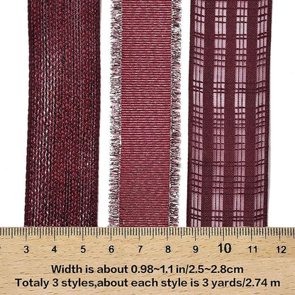 BEEFLYING 3 Styles 9 Yard Dark Red Wire Edged Ribbons Wrapping Decoration 25~28mm×2.7m Organza Ribbon Satin Ribbon for Wedding Party Deco Hair Bows Flower Designs Sewing and Craft