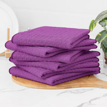 Homaxy Microfiber Waffle Weave Kitchen Towels, 16 x 28 Inch Ultra Absorbent and Solid Color Dish Towels, 8 Pack, Purple