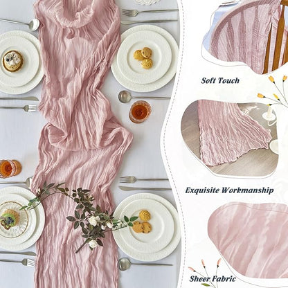 IVAPUPU 10 Pcs Cheesecloth Table Runner - 10ft Dusty Pink Spring Boho Gauze Cheese Cloth Table Runners for Baby Shower Decorations Wedding Party Summer Garden Farmhouse