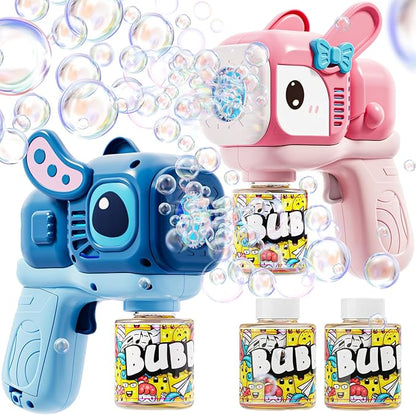 2 Pack Bunny Bubble Machine Gun for Toddlers,Fast Bubble Blast 10,000+ BPM, Leak-Proof Bubble Blower with LED Lights, Outdoor Spring Easter Toy Gift for Boys Girls Ages 3-6