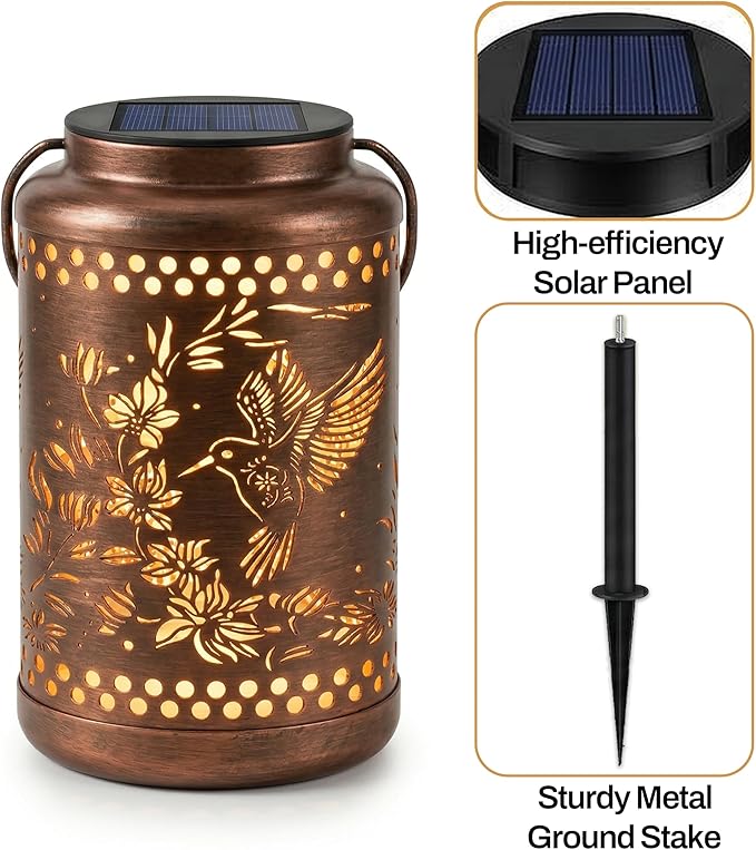Hummingbird Solar Lanterns Outdoor Waterproof,Birthday Gifts for Women Mom Grandma,Decorative Hanging Garden Decor for Yard, Patio, Backyard, Porch