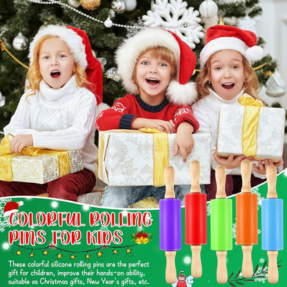 10 Pcs Small Rolling Pin Kids 9 Inch Mini Rolling Pin Silicone Wooden Cooking Pins Baking 5 Colors Non Stick Kids with Wooden Handle for Kitchen