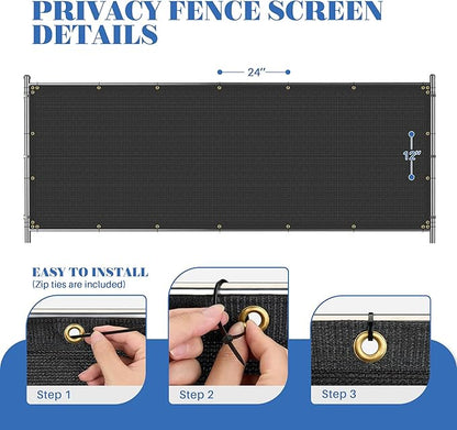 ECOOPTS 4'x193' Privacy Fence Screen Windscreen with Copper Grommets, Fit for Commercial Fence and Residential Garden Outdoor 90% UV Blockage, Cable Zip Ties Included (Black)