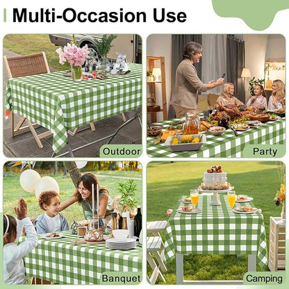 Smiry 3 Pack Sage Green Gingham Disposable Tablecloths - 54" x 108" Heavy Duty Plastic Table Cloth, Waterproof Buffalo Plaid Table Covers for Picnic, Banquets, Outdoor, Easter