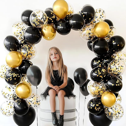 Black and Gold Balloons, 55 Pcs 12 Inch Metallic Gold Balloons Black Balloon Gold Confetti Latex Balloon for Birthday Party Graduation Decoration Baby Shower New Years Wedding Anniversary