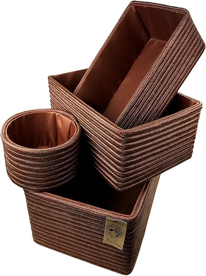 Modern Granny Stackable Decorative Storage Boxes Set of 4 Lined Interior Boho Organizers for Home Office Vanity Shelf Organization